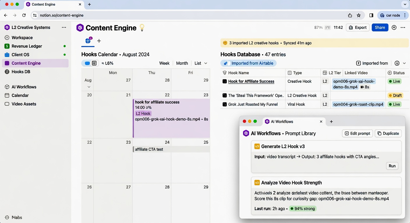 Content Engine REAL hooks + embed